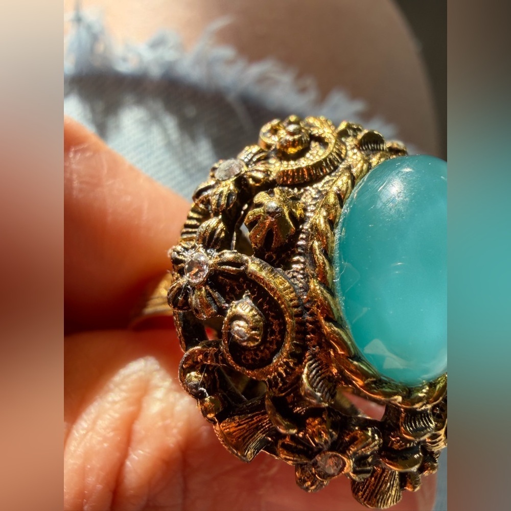 Sarah Cov 1971 Aqua Treasure moon glow glass ring - Picture 4 of 16